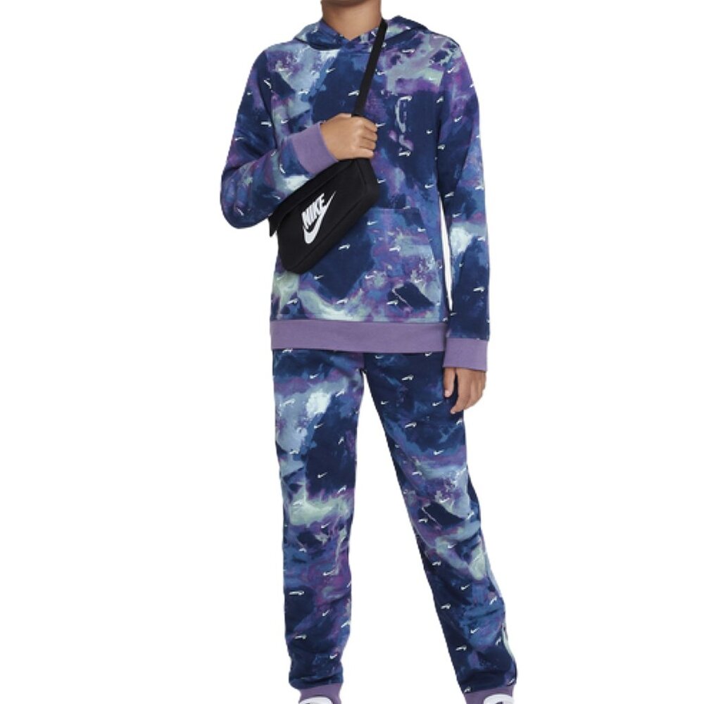 Nike Kids' Splash Dye Swoosh Galaxy Hoodie Jogger Pants Blue/Purple Sz M (10/12)